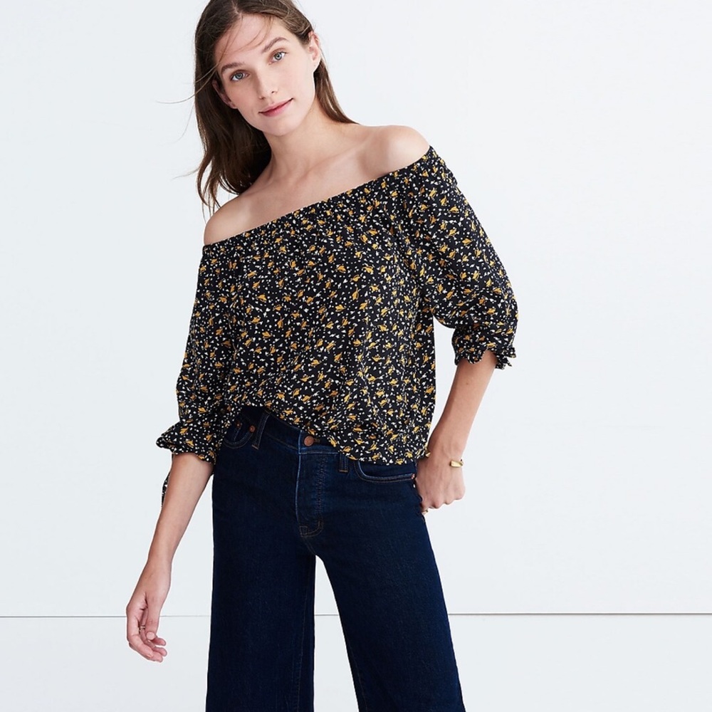 Madewell Silk Off-the-Shoulder Top in Falling Leaves Top